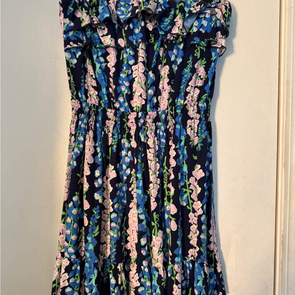 Lilly Pulitzer strapless Floral Dress - Navy and Pink